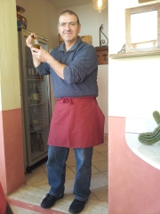 Paolo who made the Rose Sauce, shaking a bottle of frozen crema di limoncello.  Photo J Finnigan